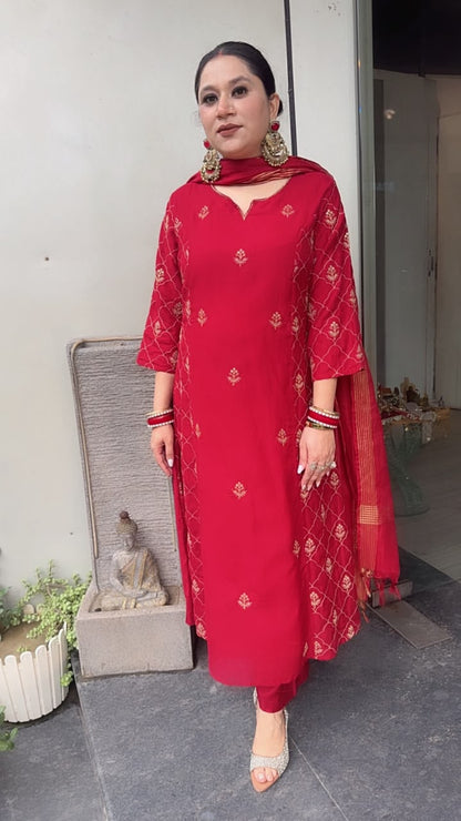 Nizba Mahroon  A-Line Cotton Designer Suit