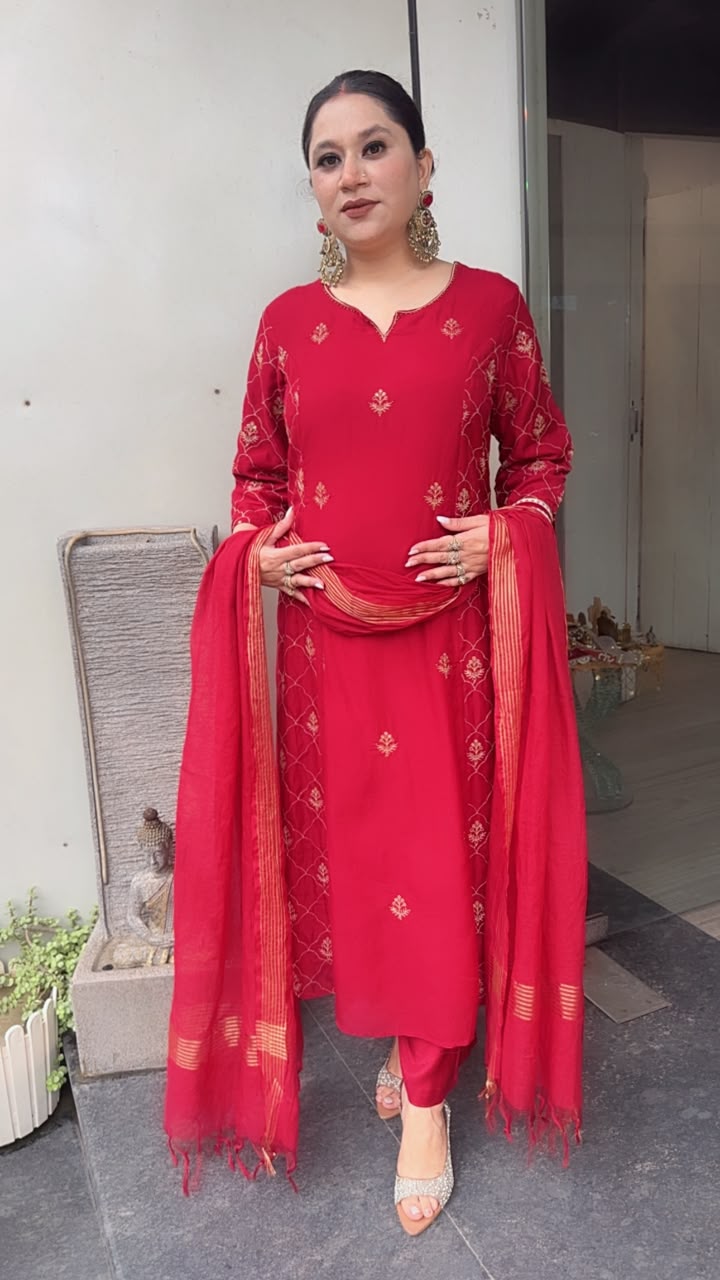 Nizba Mahroon  A-Line Cotton Designer Suit