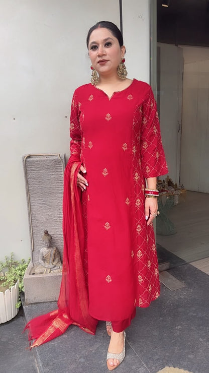 Nizba Mahroon  A-Line Cotton Designer Suit