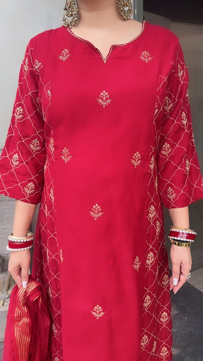 Nizba Mahroon  A-Line Cotton Designer Suit