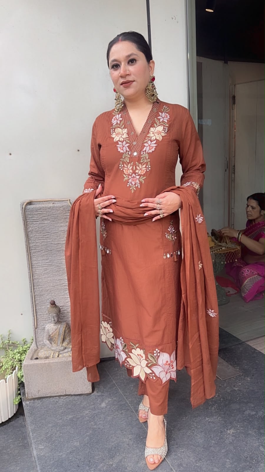 Naari Brown Cotton Designer Suit