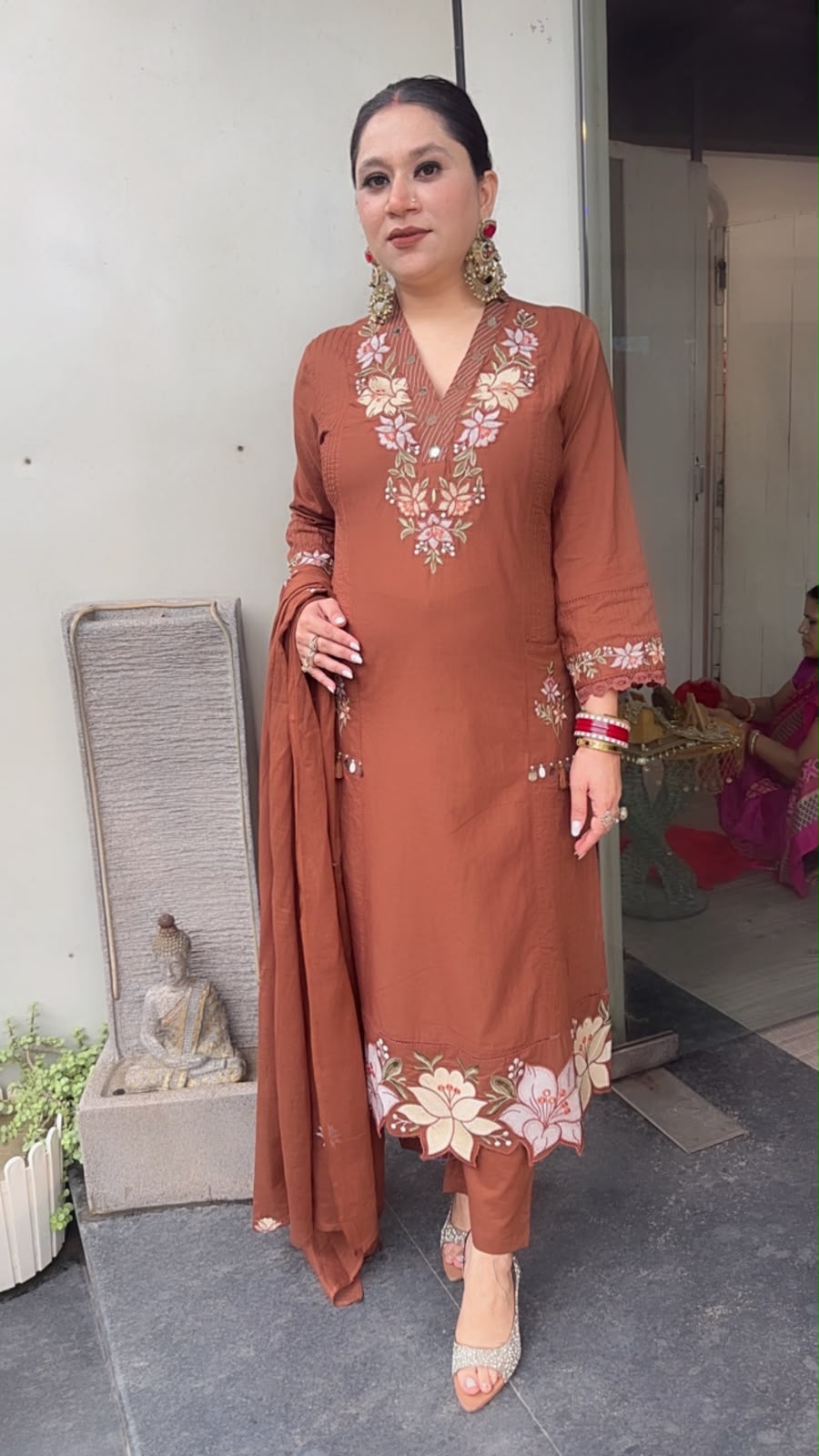 Naari Brown Cotton Designer Suit