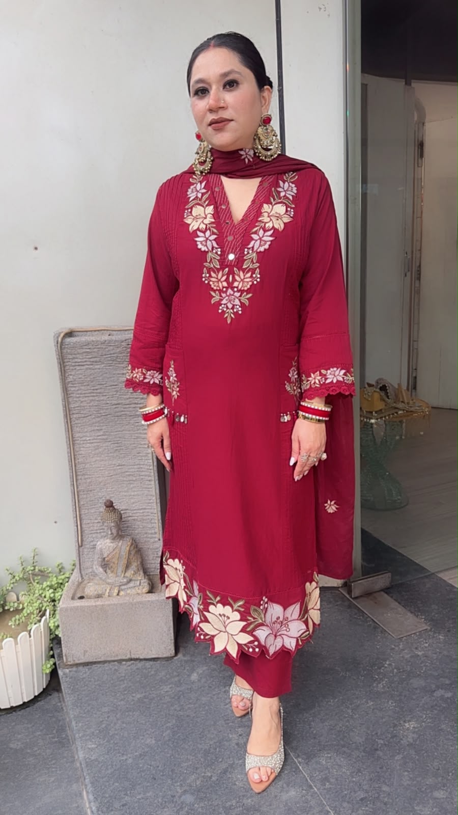Naari Mahroon Cotton Designer Suit