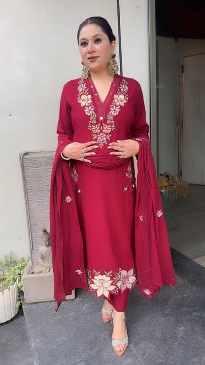 Naari Mahroon Cotton Designer Suit