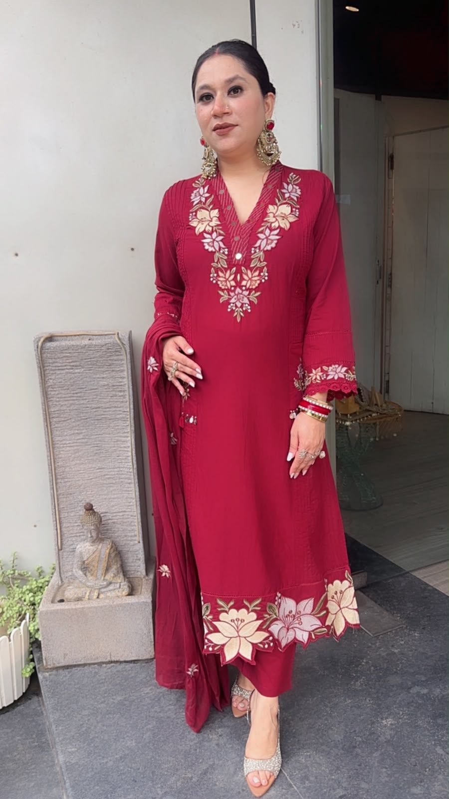 Naari Mahroon Cotton Designer Suit