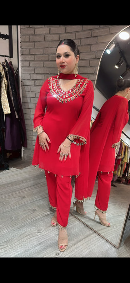 Chooda Red Mirror work Designer Suit