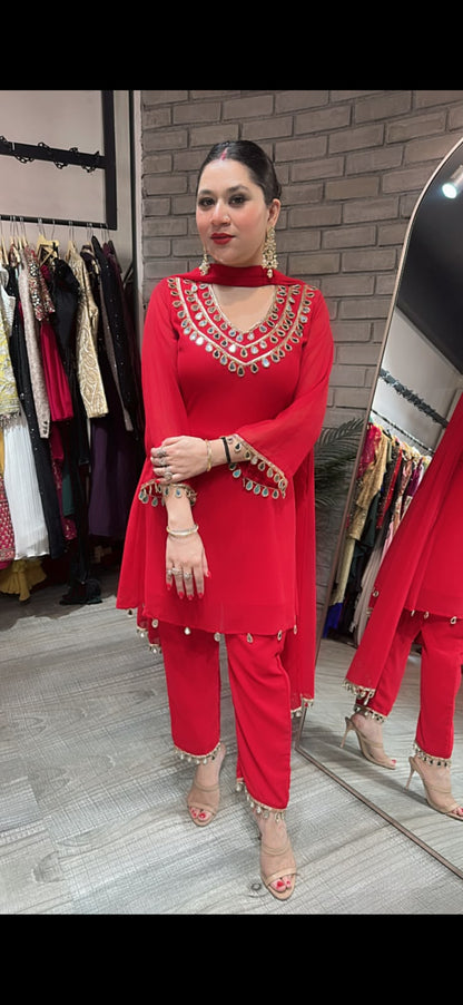 Chooda Red Mirror work Designer Suit