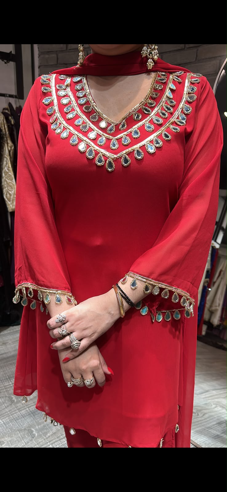 Chooda Red Mirror work Designer Suit