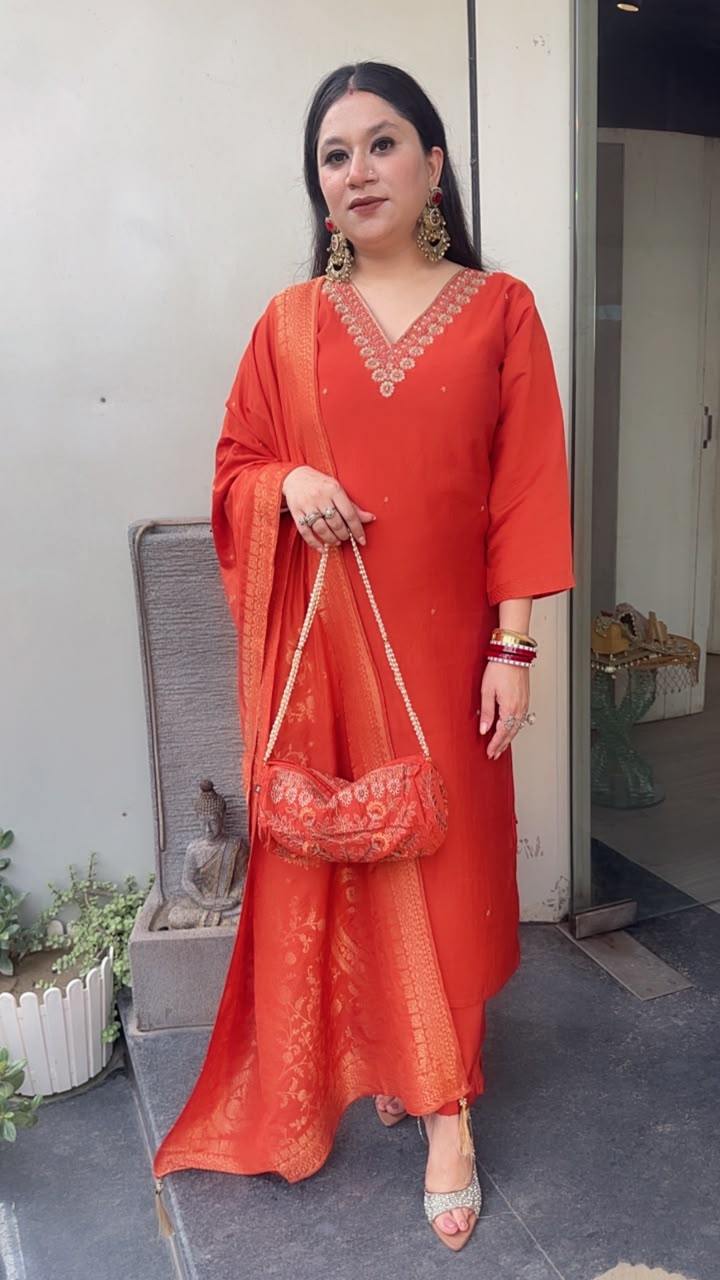 Pooja Rust potli Designer Suit