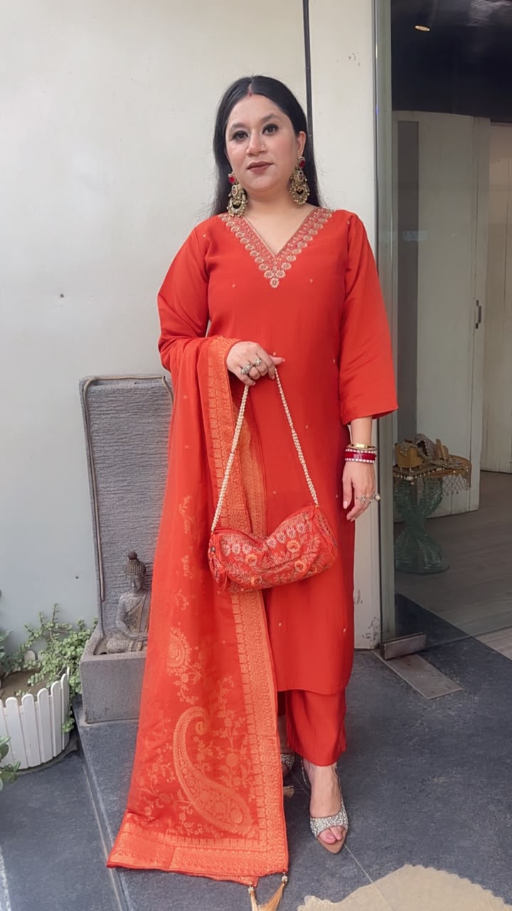 Pooja Rust potli Designer Suit
