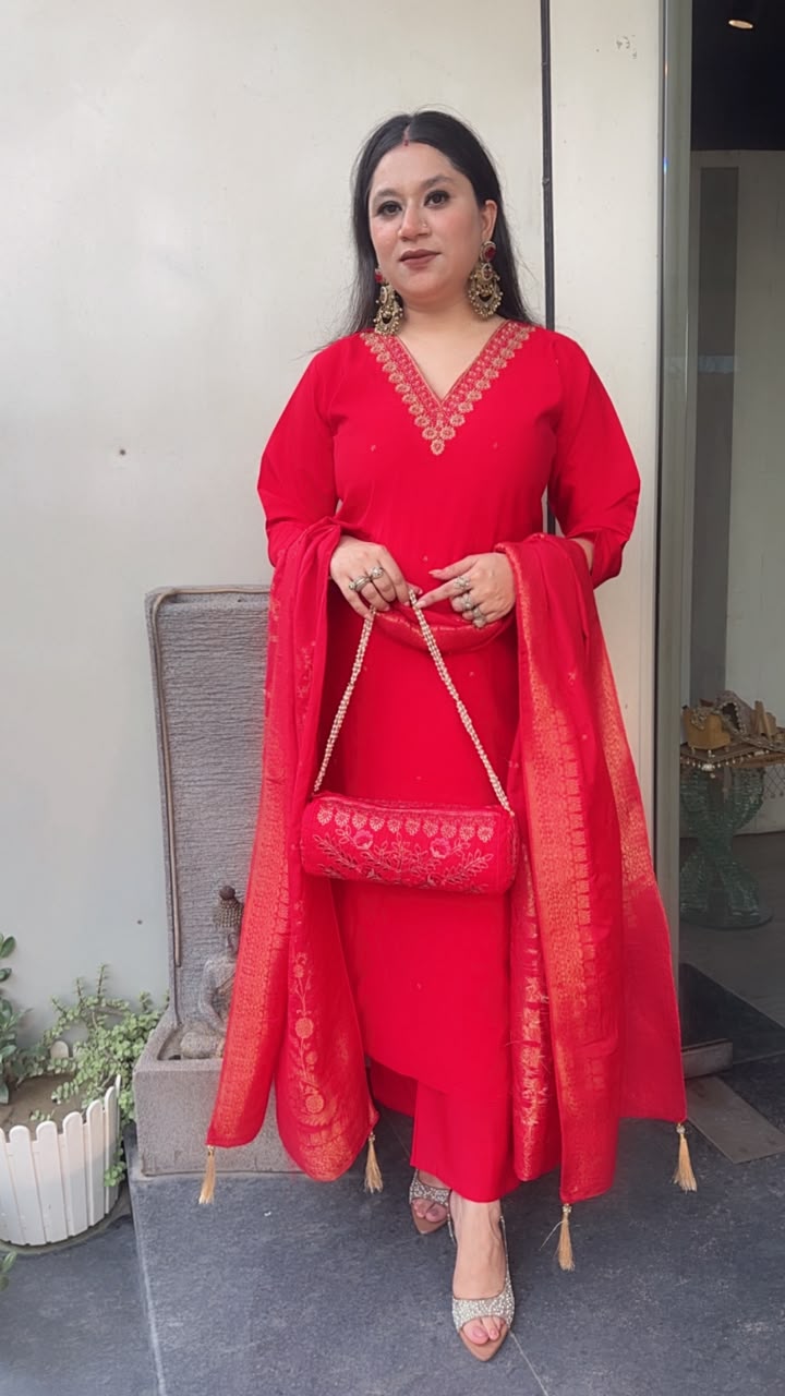Pooja Red potli Designer Suit