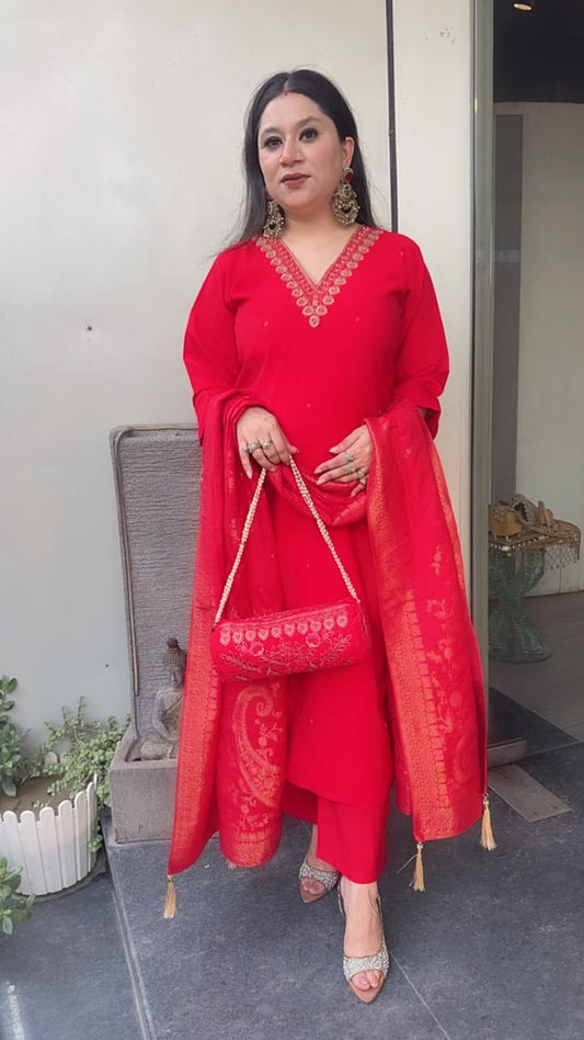 Pooja Red potli Designer Suit