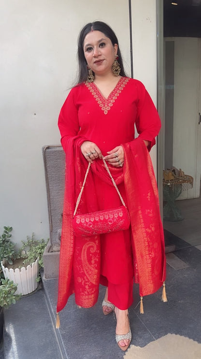 Pooja Red potli Designer Suit