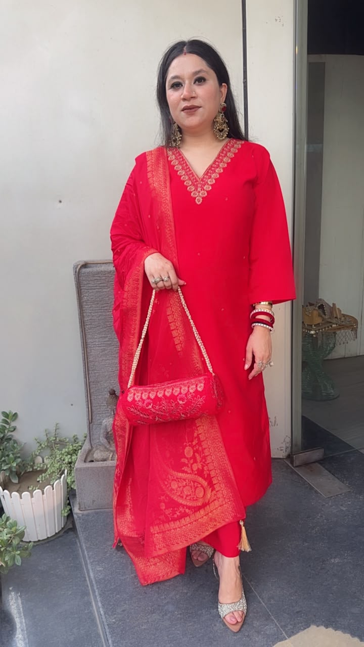 Pooja Red potli Designer Suit