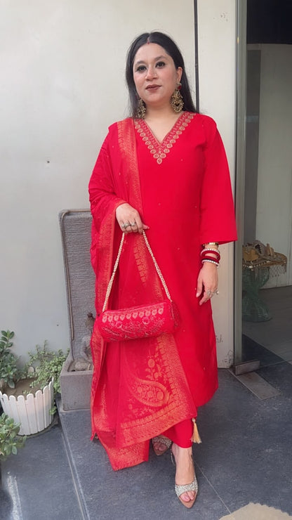 Pooja Red potli Designer Suit