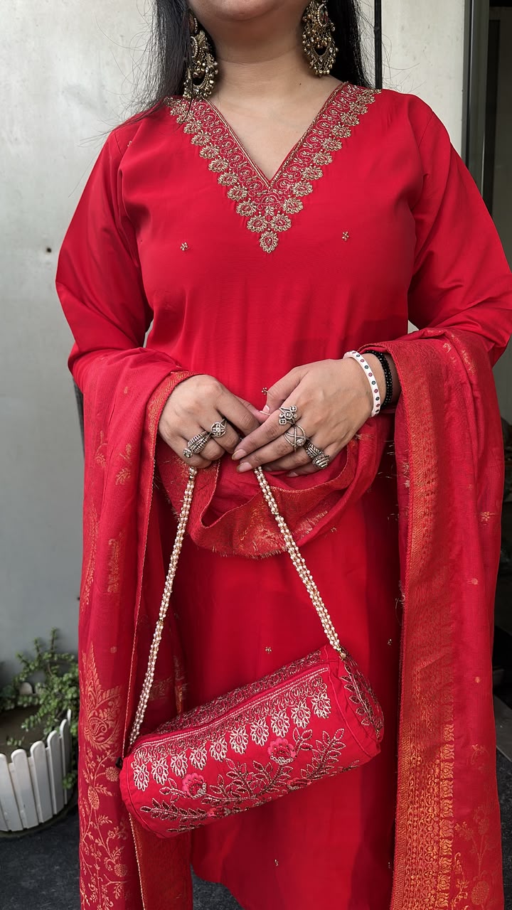 Pooja Red potli Designer Suit