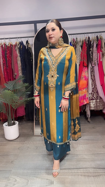 Masaladani Tealblue Musturd Designer Suit
