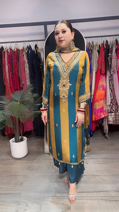 Masaladani Tealblue Musturd Designer Suit