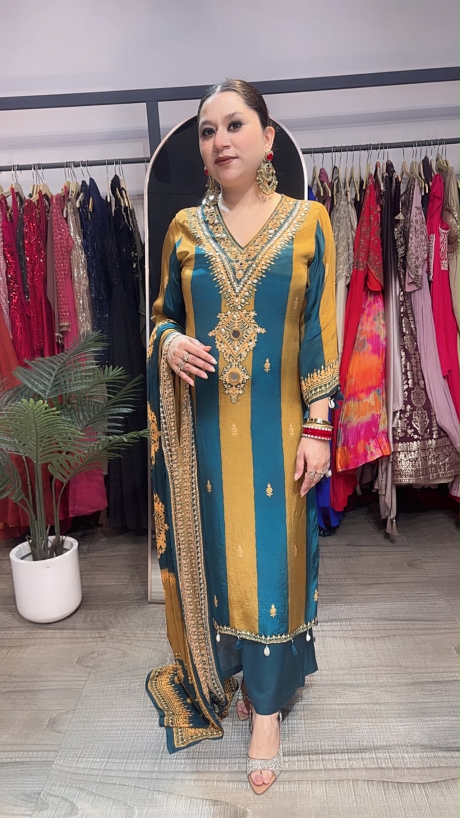 Masaladani Tealblue Musturd Designer Suit