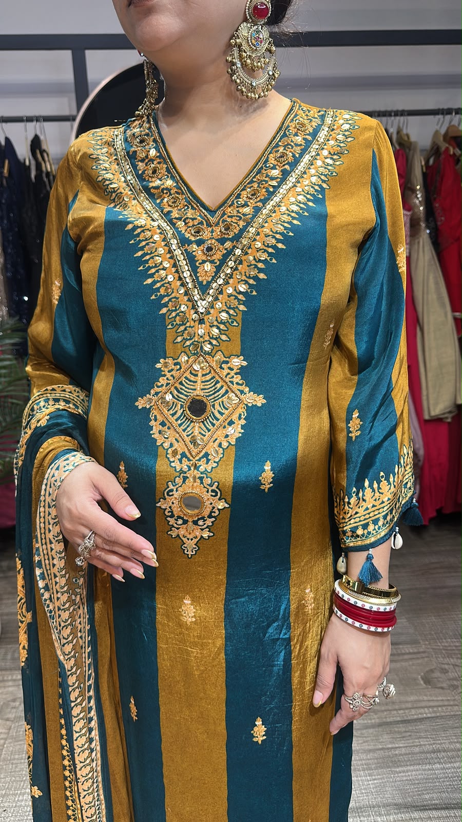 Masaladani Tealblue Musturd Designer Suit