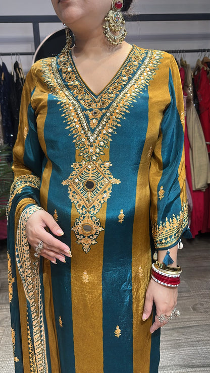 Masaladani Tealblue Musturd Designer Suit