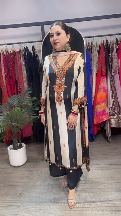 Masaladani Black Beige Designer Suit
