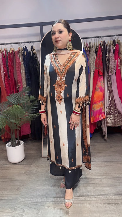 Masaladani Black Beige Designer Suit