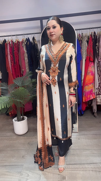 Masaladani Black Beige Designer Suit