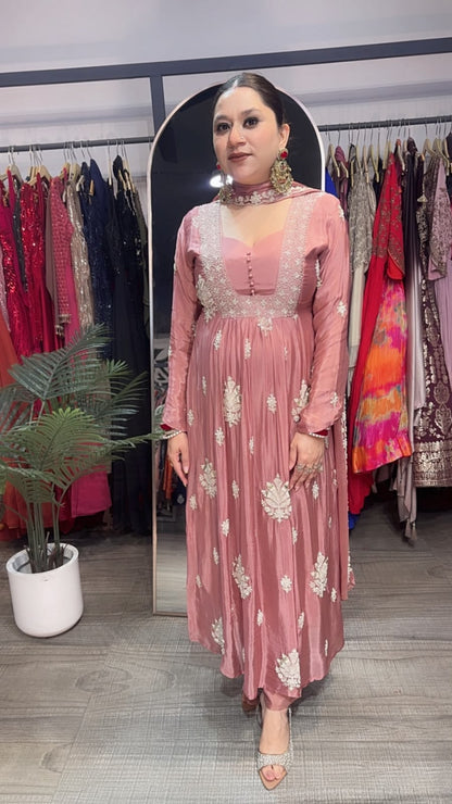Anardana onion pink Embroidered Designer Anarkali Suit