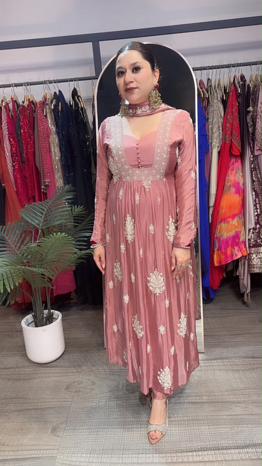 Anardana onion pink Embroidered Designer Anarkali Suit