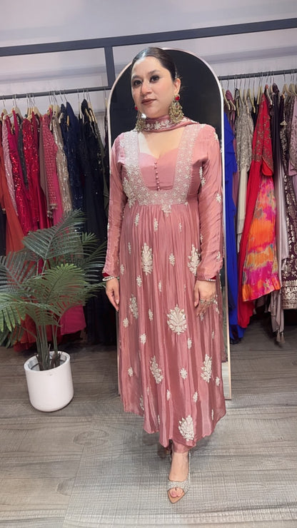 Anardana onion pink Embroidered Designer Anarkali Suit