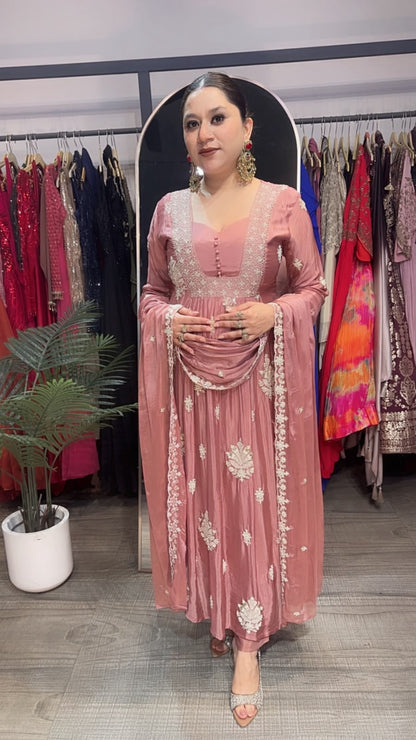 Anardana onion pink Embroidered Designer Anarkali Suit