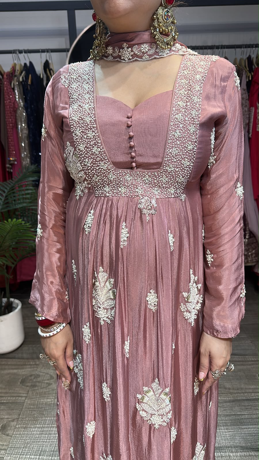 Anardana onion pink Embroidered Designer Anarkali Suit
