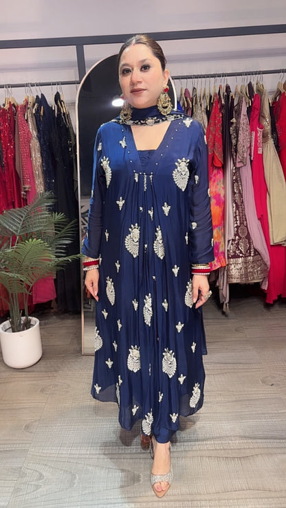 Trisha Navy Blue A-Aline pear work Designer Suit