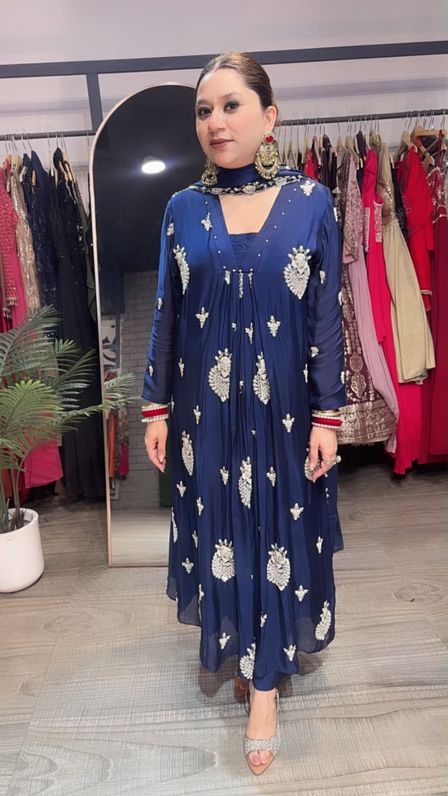 Trisha Navy Blue A-Aline pear work Designer Suit