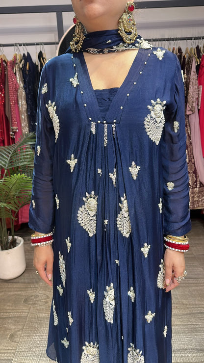 Trisha Navy Blue A-Aline pear work Designer Suit