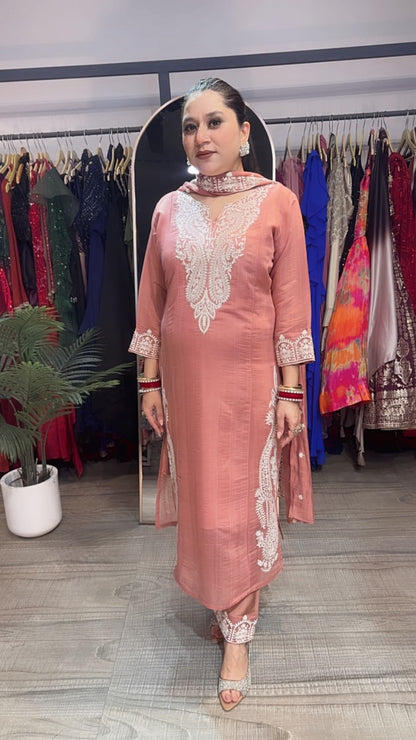 Dodha Onion pink Thread work Designer Suit