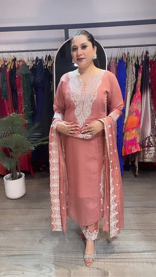 Dodha Onion pink Thread work Designer Suit