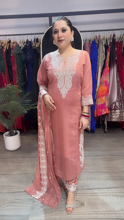 Dodha Onion pink Thread work Designer Suit
