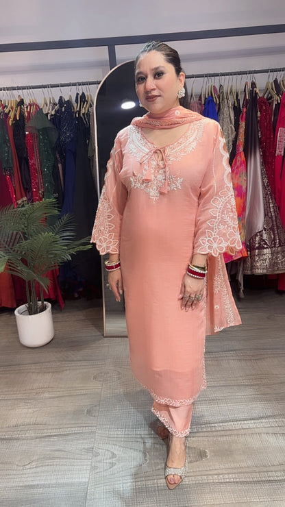 Limca peach cut work Thread work Designer Suit