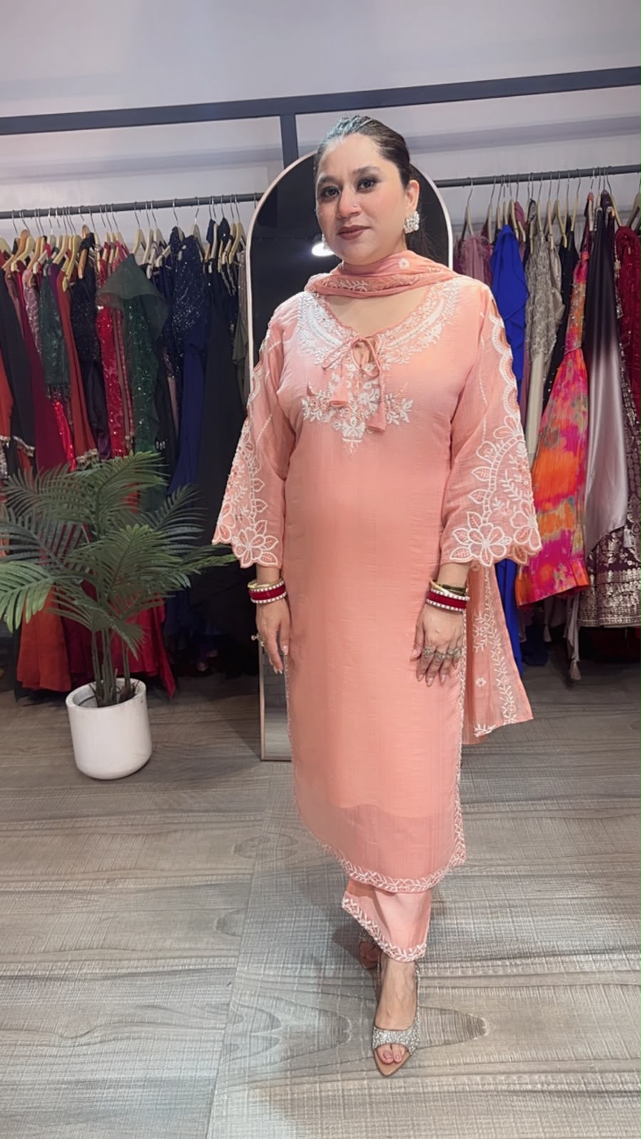 Limca peach cut work Thread work Designer Suit