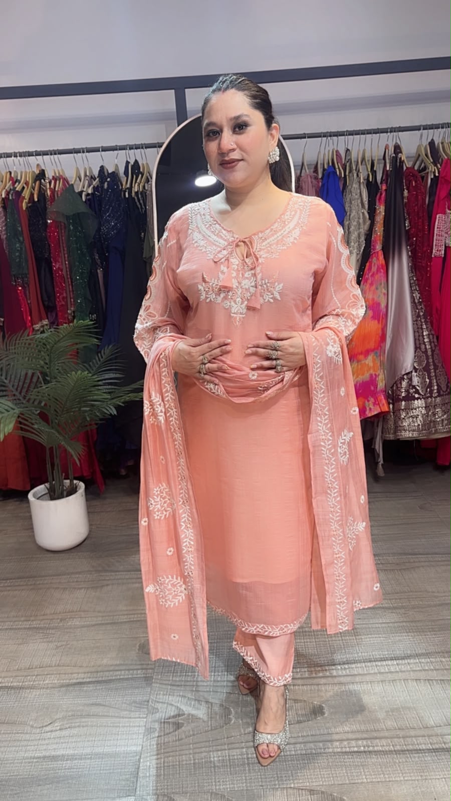Limca peach cut work Thread work Designer Suit