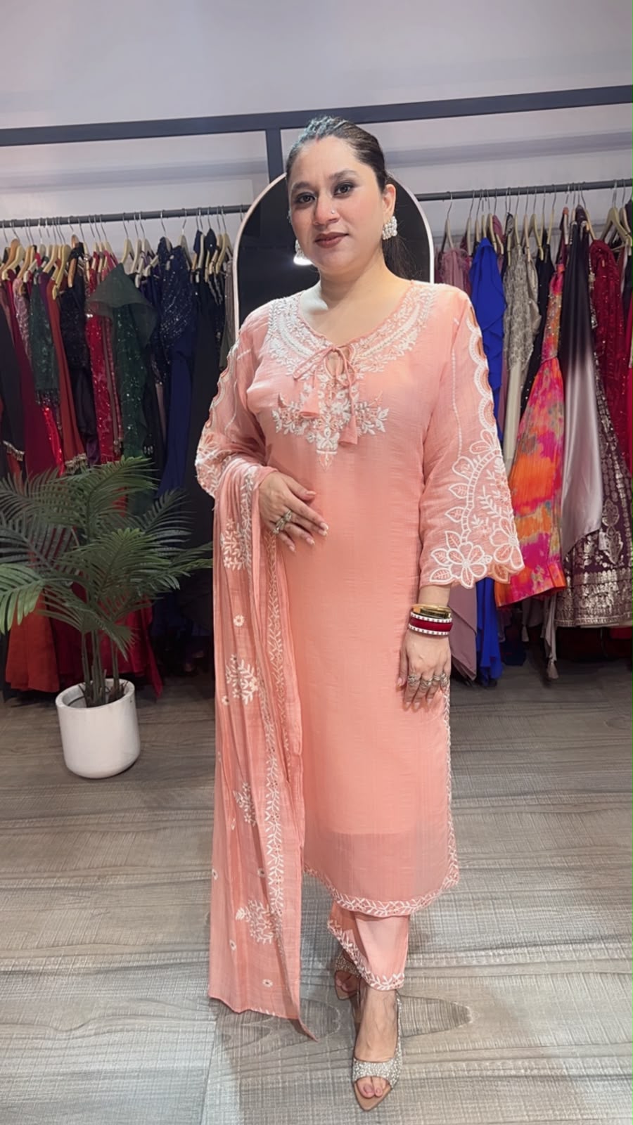 Limca peach cut work Thread work Designer Suit