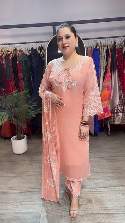 Limca peach cut work Thread work Designer Suit