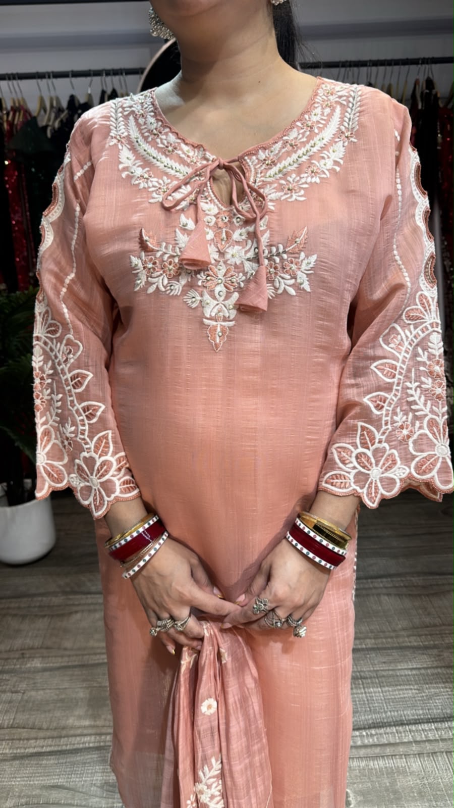 Limca peach cut work Thread work Designer Suit