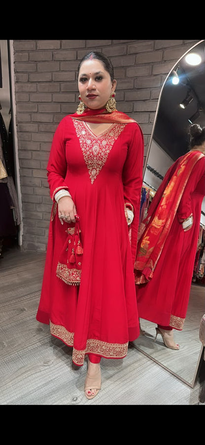 Laal Karwa Thread work with potli  Designer Suit