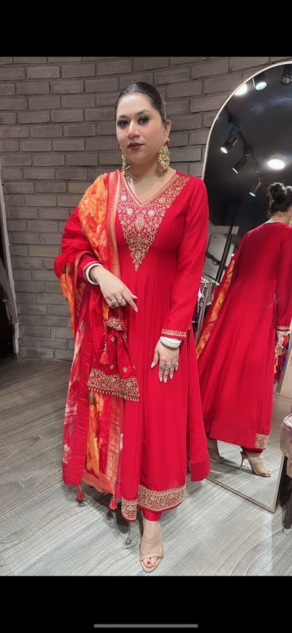 Laal Karwa Thread work with potli  Designer Suit