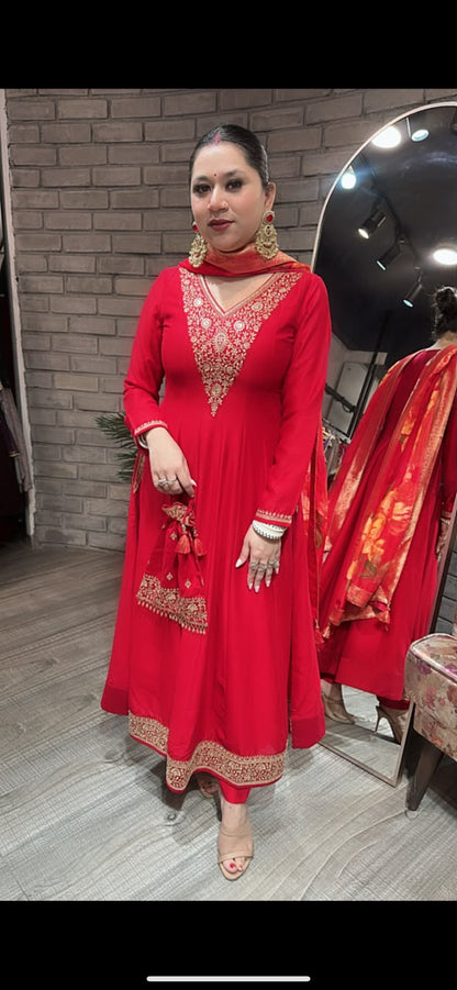 Laal Karwa Thread work with potli  Designer Suit