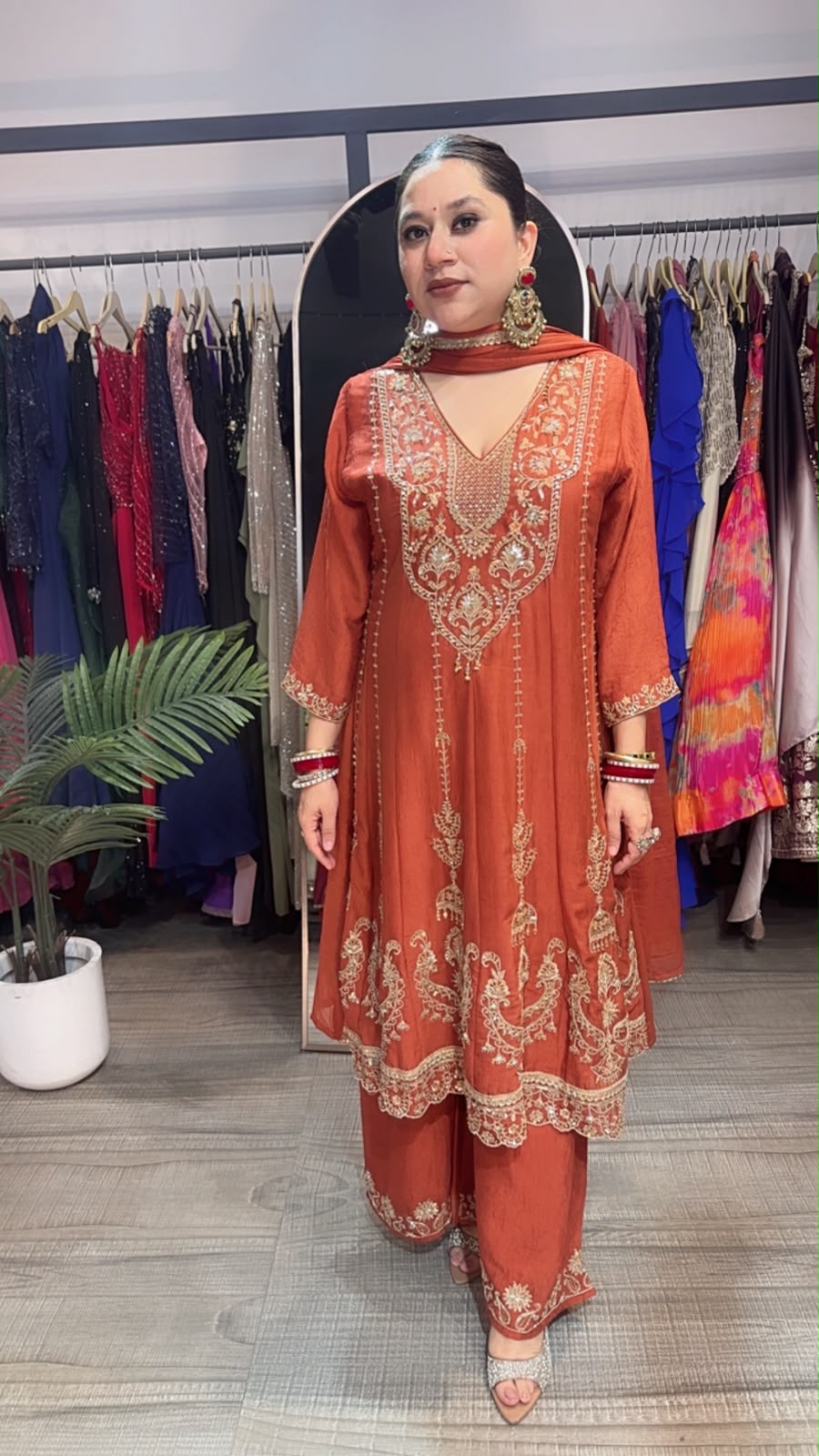 Jhumar Rust Hand work Designer peplum Suit