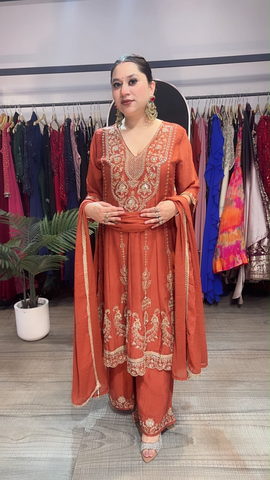 Jhumar Rust Hand work Designer peplum Suit